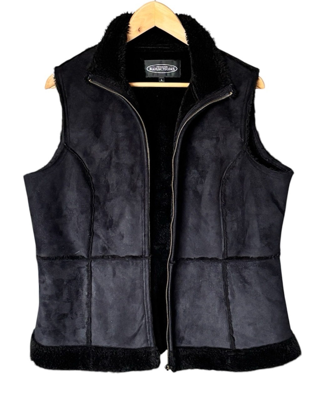 Northern Reflections Black Faux Suede Sherpa Lined Vest - Large